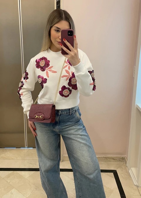 Moletom Flowers Off White/Uva+Rose - comprar online