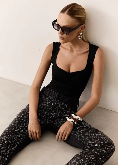 Calça Ayla Jeans Black Strass - comprar online