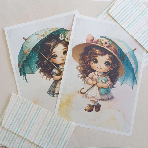 Papéis de Carta DOCE MENINA com Envelope 04 unidades | MARIA