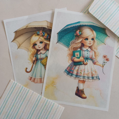 Papéis de Carta DOCE MENINA com Envelope 04 unidades | JÉSSICA