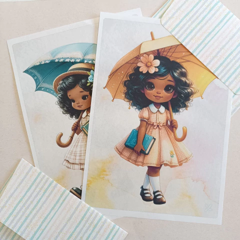 Papéis de Carta DOCE MENINA com Envelope 04 unidades | LETÍCIA