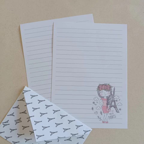 Papel de Carta Coleção CHARLOTE EM PARIS com Envelope 10 unidades | HELLO PARIS - comprar online