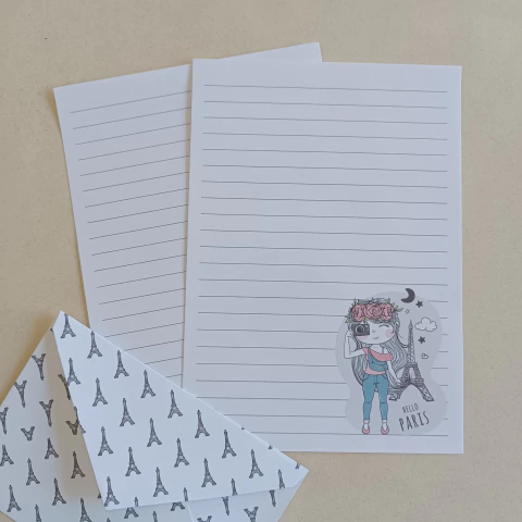 Papel de Carta Coleção CHARLOTE EM PARIS com Envelope 10 unidades | HELLO PARIS FOTOGRAFANDO - comprar online