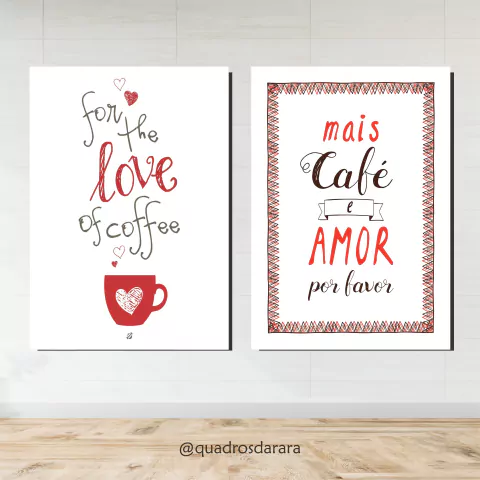 KIT Placas Decorativas em MDF 21x30 | FOR THE LOVE OF COFFEE e MAIS CAFÉ E AMOR