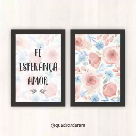 KIT Quadros Decorativos | FÉ, ESPERANÇA E AMOR - FLORES SALMÃO