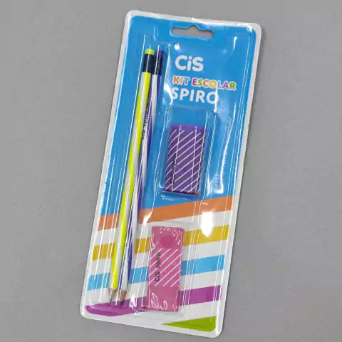 Kit Escolar CiS Spiro 02 Lápis + 01 Borracha + 01 Apontador - 04 Peças