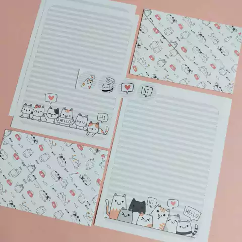 Coleção de Papéis de Carta MEOW com Adesivo 04 unidades | HELLO CATS