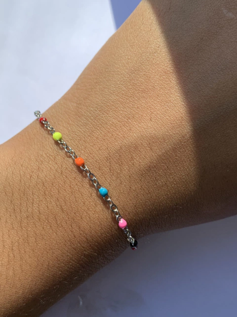 Pulseira com Bolinhas Coloridas Vibrantes Aço Inox