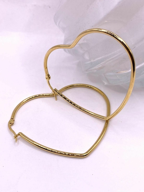 Argola Coração Média Aço Inox com Dourado