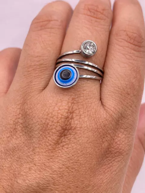 Anel Olho Grego com Pedrinha Aço Inox