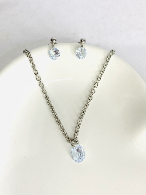 Conjunto Brinco e Colar com Zircônia Aço Inox - comprar online
