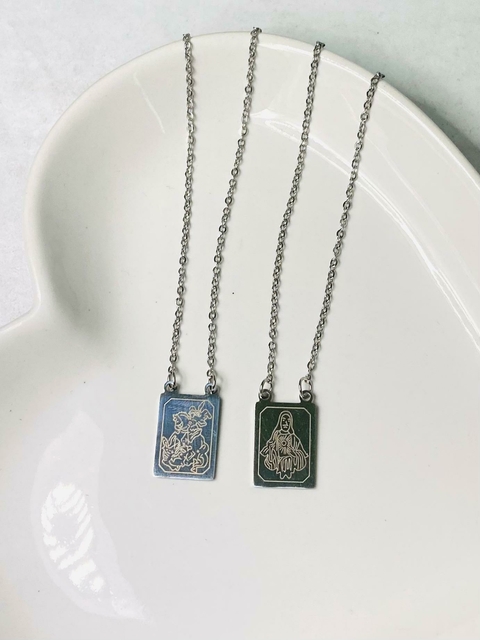 Escapulário São Jorge e Sagrado Coração de Jesus Aço Inox - comprar online