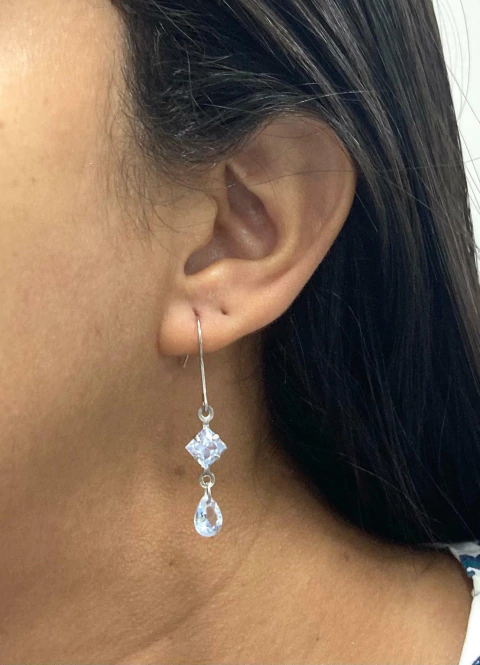 Brinco Gancho com Zircônia Quadrada e Gota Aço Inox - comprar online