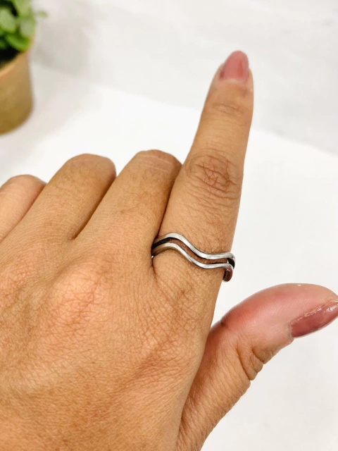 Anel Duas Ondas Aço Inox - comprar online