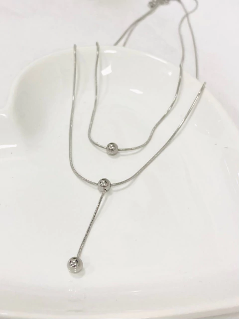 Colar Duplo com Bolinhas Aço Inox - comprar online