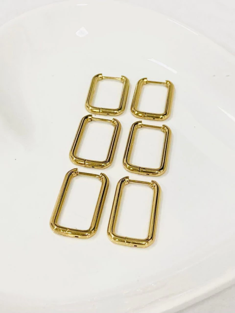 Trio de Argolas Retangular Click Aço Inox Dourado - comprar online