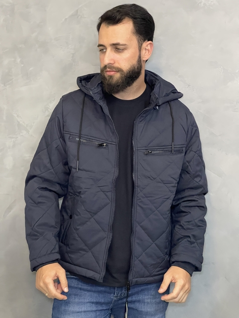 JAQUETA PUFFER PELUCIADA QUADRICULADA BOLSOS AZUL - comprar online