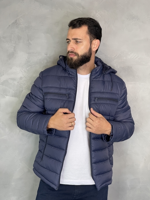 JAQUETA PUFFER PELUCIADA AZUL MARINHO - comprar online