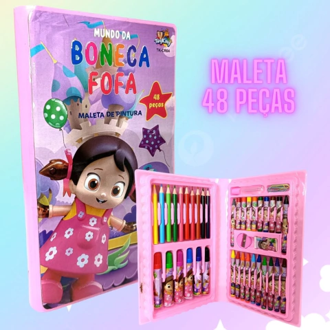 Maleta De Pintura Infantil Estojo 48 Peças Rosa