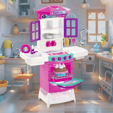 Cozinha de Brinquedo Meg Doll: Com Sons, Luzes e Água de Verdade!