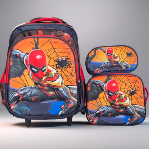 MOCHILA DE RODINHA INFANTIL ESCOLAR COM PERSONAGENS 3D Aranha