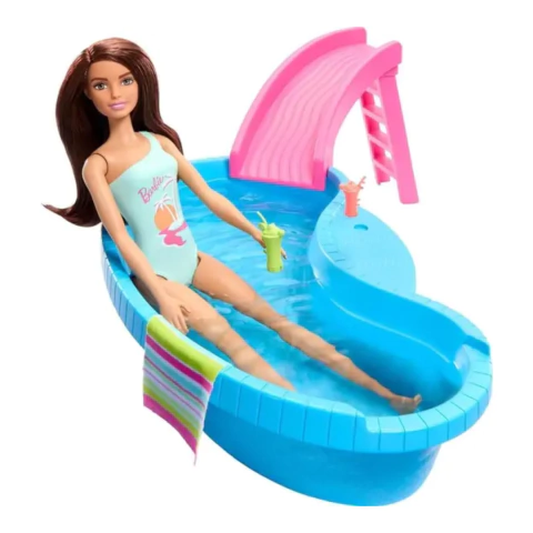 BARBIE ESTATE PISCINA GLAM COM BONECA MORENA UNIDADE HRJ75 - MATTEL