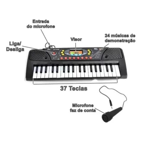Teclado piano Educativo Musical com Microfone