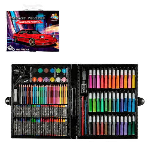 KIT PINTAR CARROS MALETA COLORIDA C/ 150