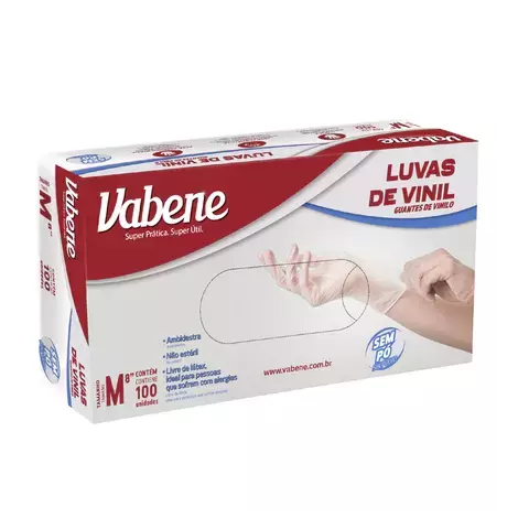 Luva Vinil sem Pó Vabene 100 Unidades