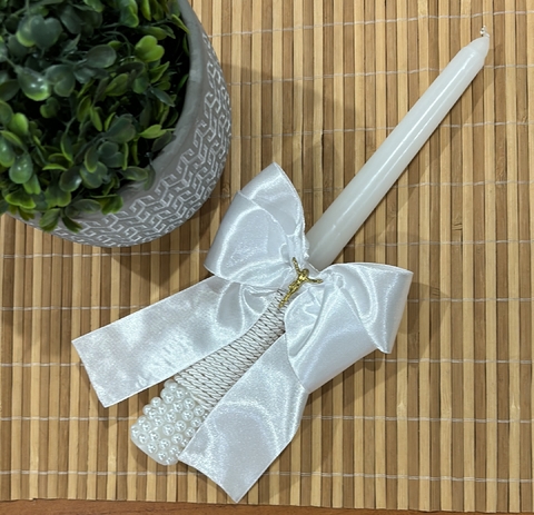 Vela de Batizado Laço Cetim Branco - comprar online