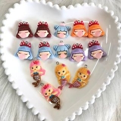Pingente Infantil de Resina Colorido Sereia Picolé Batata Frita Ursinho Polvinho Menina Bola de Chiclete