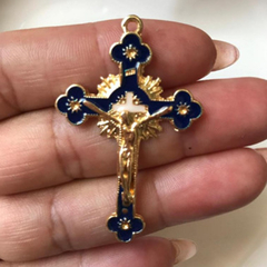Crucifixo Resinado Para Terço Prata e Dourado - Donana Biju