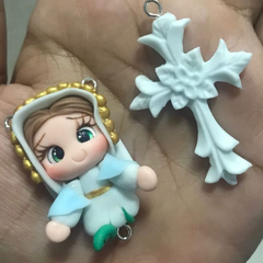 Kit Entremeio e Crucifixo De Biscuit SANTINHO para Terço e Dezenas infantil
