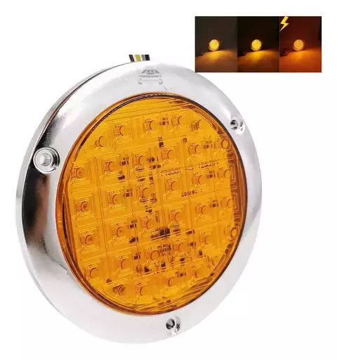 3012CA - PLAFON REDONDO PLANO 4" AMBAR 30 LED ALTA, BAJA Y ESTROBO 12/24V