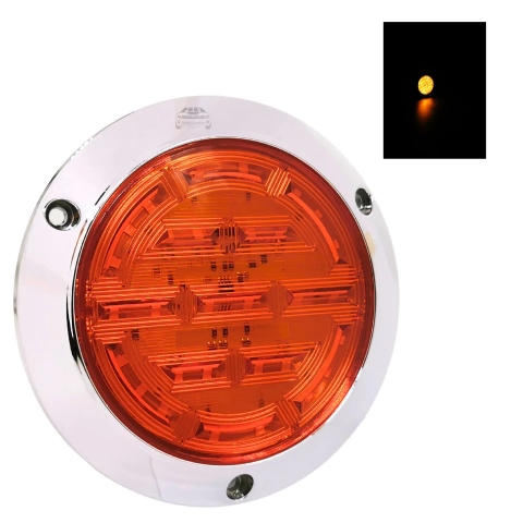 FEC3303400 - PLAFON 4" REDONDO 32 LED AMBAR BAJA / ALTA / ESTROBO PLANO CROMADO 12/24V