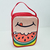 Bolsa personalizada da Magali com estampa de melancia, alça vermelha e zíper.