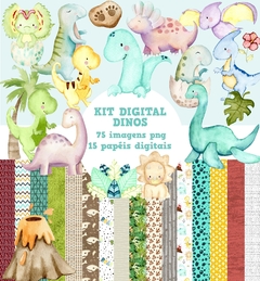 KIT DIGITAL DINOS AQUARELA