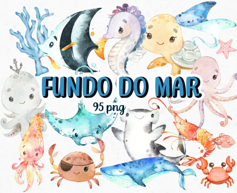 KIT DIGITAL FUNDO DO MAR AQUARELA #2087# - comprar online
