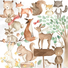 KIT DIGITAL FLORESTA AQUARELA