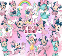 KIT DIGITAL MINNIE ROSA AQUARELADO #2088# - comprar online