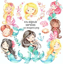 KIT DIGITAL SEREIAS AQUARELA