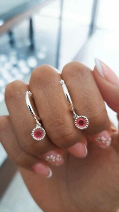 ACB139 AROS ARGOLLAS CON DIJE CUBIC FUCSIA ACERO BLANCO