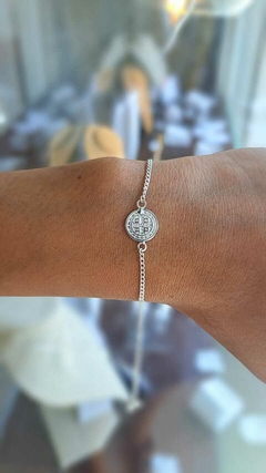 PUL109 PULSERA DIJE MEDALLA SAN BENITO PLATA 925