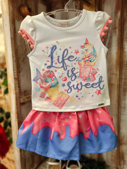 Conjunto Infantil Blusa e Saia com Shortinho Embutido Mon Sucre - 131580030