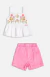 Conjunto Infantil com Bordado de Flores e Short em Sarja Momi - H7073 - comprar online