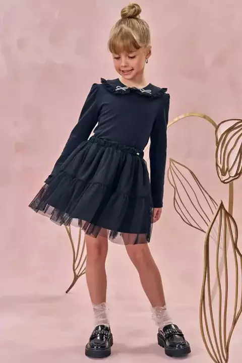 Conjunto Infantil de Blusa Boxy em Cotton e Saia em Tule. Com Shorts Embutido Infanti - 81178 - comprar online