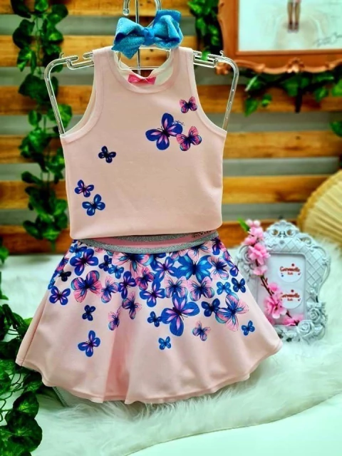 Conjunto Infantil Borboletas Regata e Saia Shorts Embutida Momi - J2343
