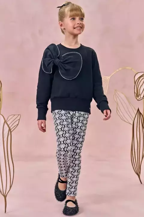 Conjunto Infantil de Blusão em Moletom com Pelúcia e Calça Legging em Jacquard Coração Infanti - 80903 - comprar online