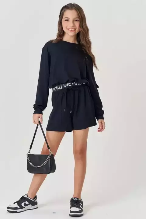 Conjunto de Blusão Cropped Over e Shorts em Molevisco Vic&Vicky - 80763