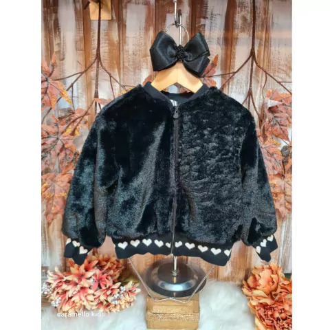 Jaqueta Infantil Preta Pelucia Infanti- 62629
